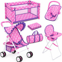 fash n kolor 4 Piece Doll Play Set, Includes - Pink & Purple Floral