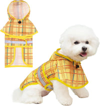 Dog Raincoat Hooded Slicker Poncho with Leash Hole - M:15-20lbs / Plaid Yellow