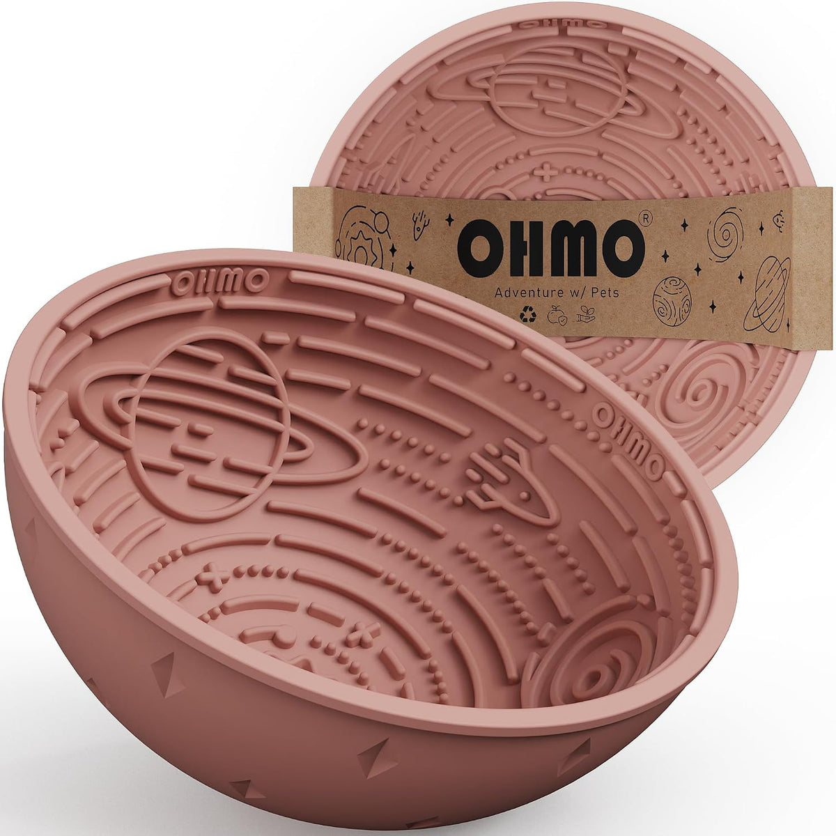 OHMO Lick Mat for Dogs&Cats, Space Pattern, Camo&Sage Green - Coral / 6.3"L x 6.3"W