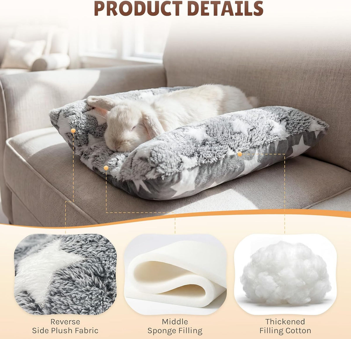 16.5 X 18in Washable Soft Rabbit Bed - Gray-Star - image 3