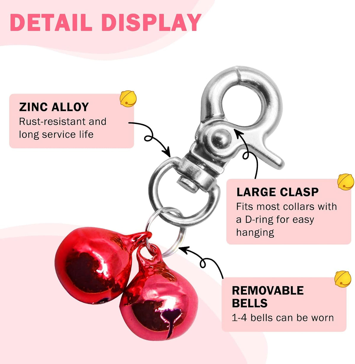 Bells for Dog Collars - 2 Pack Pet Hanging Ring Bell Accessories for Dog & Cat, Pet Pendant Collar - Silver & Red - Gloss / Small - image 2