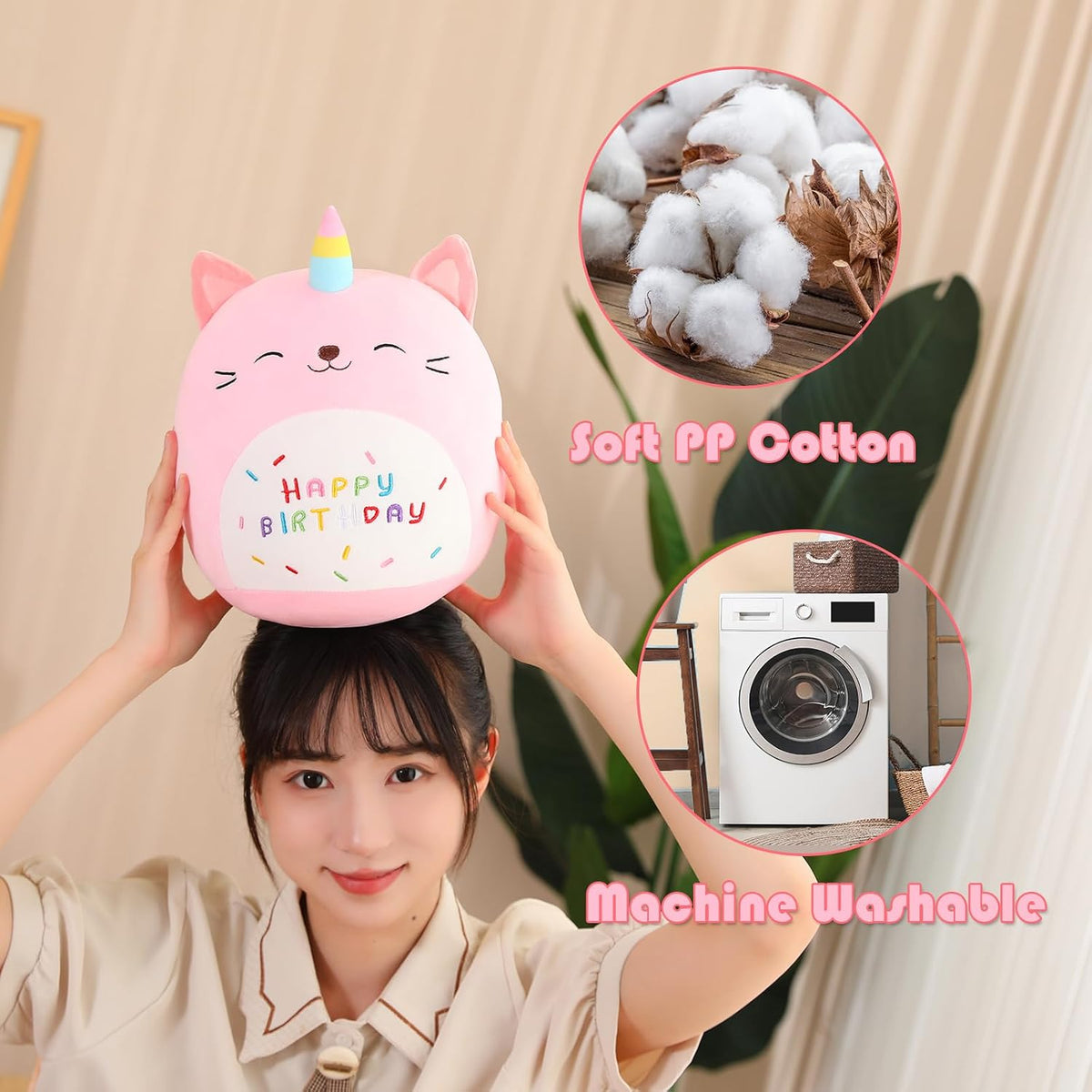 SQEQE Unicorn Cat Plush Kawaii Birthday Cat Plushies Pillow Cat - Caticorn Cat / Small - image 3