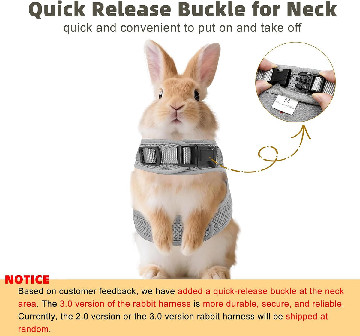 Breathable Bunny Harness and Leash Set with Cute Bow, Black S – Essentials for Small Pets - L / Grey - image 3