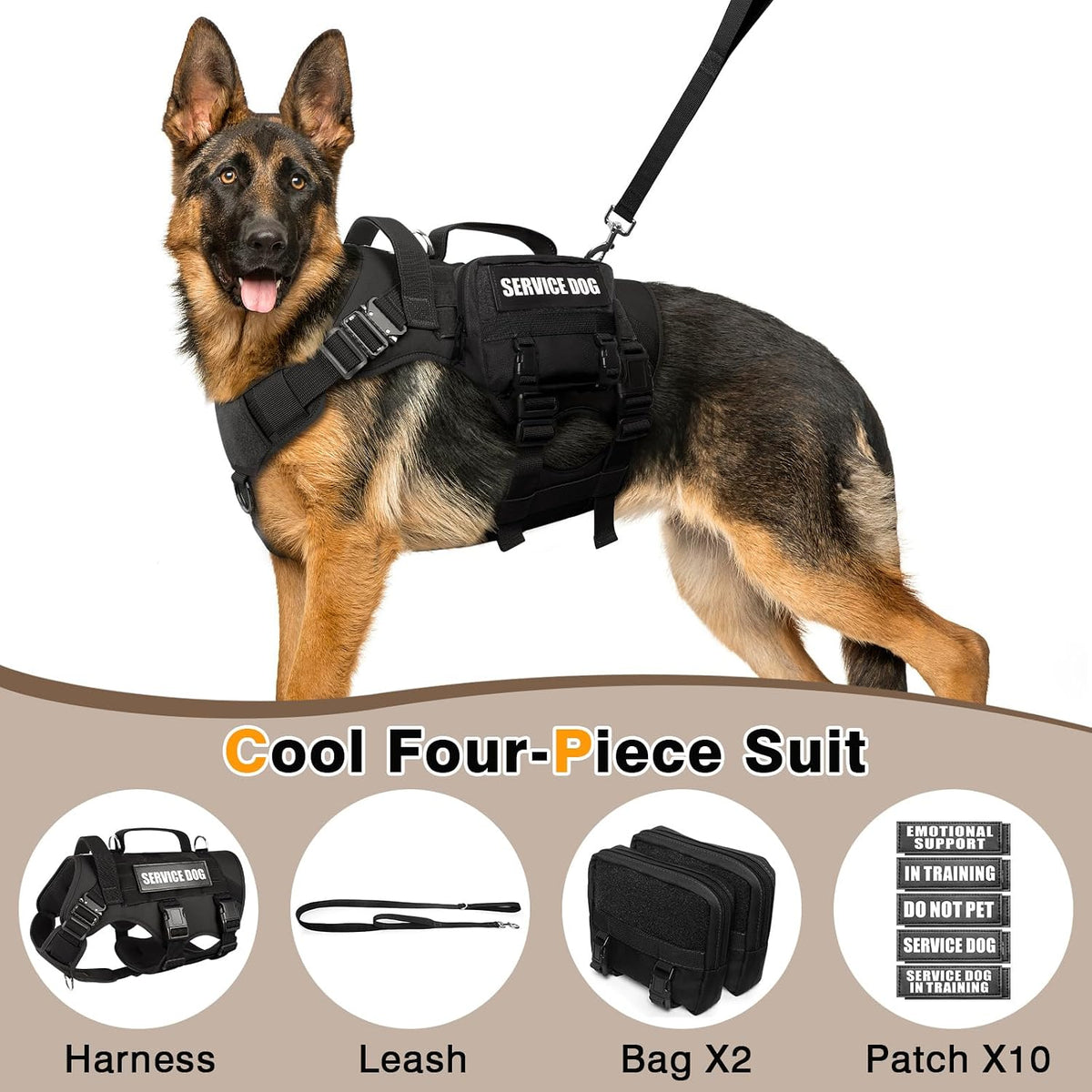 WINSEE Tactical Dog Harness with Dog Leash - Large / Black - image 2