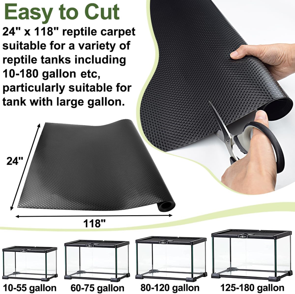 Reptile Carpet, Reptile Mat, Bearded Dragon - 1 PCS / Black 24"×118" - image 2