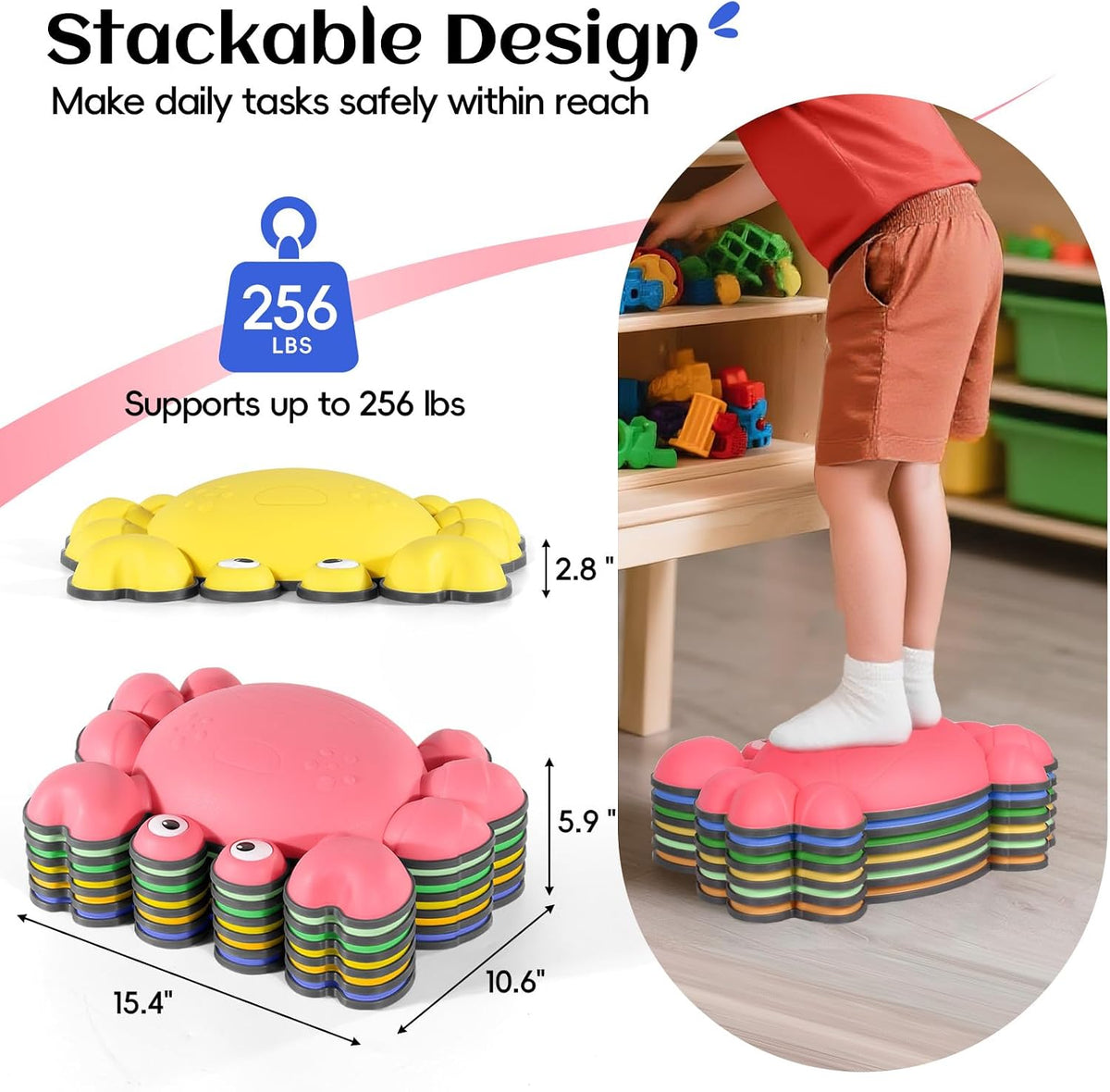 TOPNEW crab balance stepping stones for kids in bright colors, set of 6 - view 12