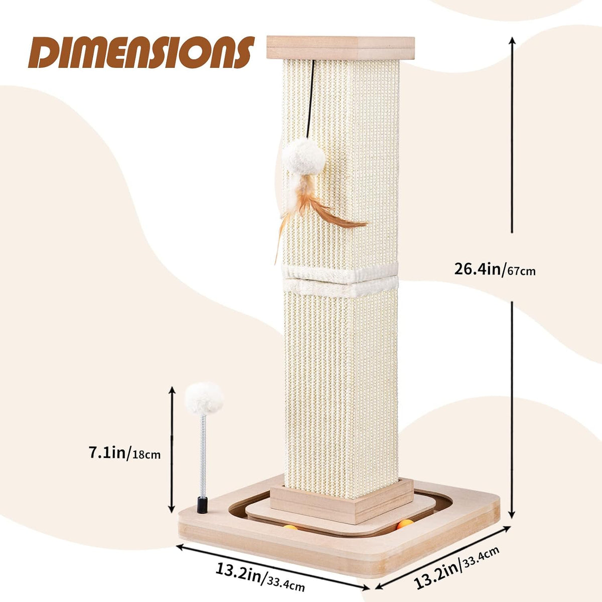 27" Cat Scratching Post, Sisal Cat Scratcher with Interactive Track Balls and Hanging Balls - image 2