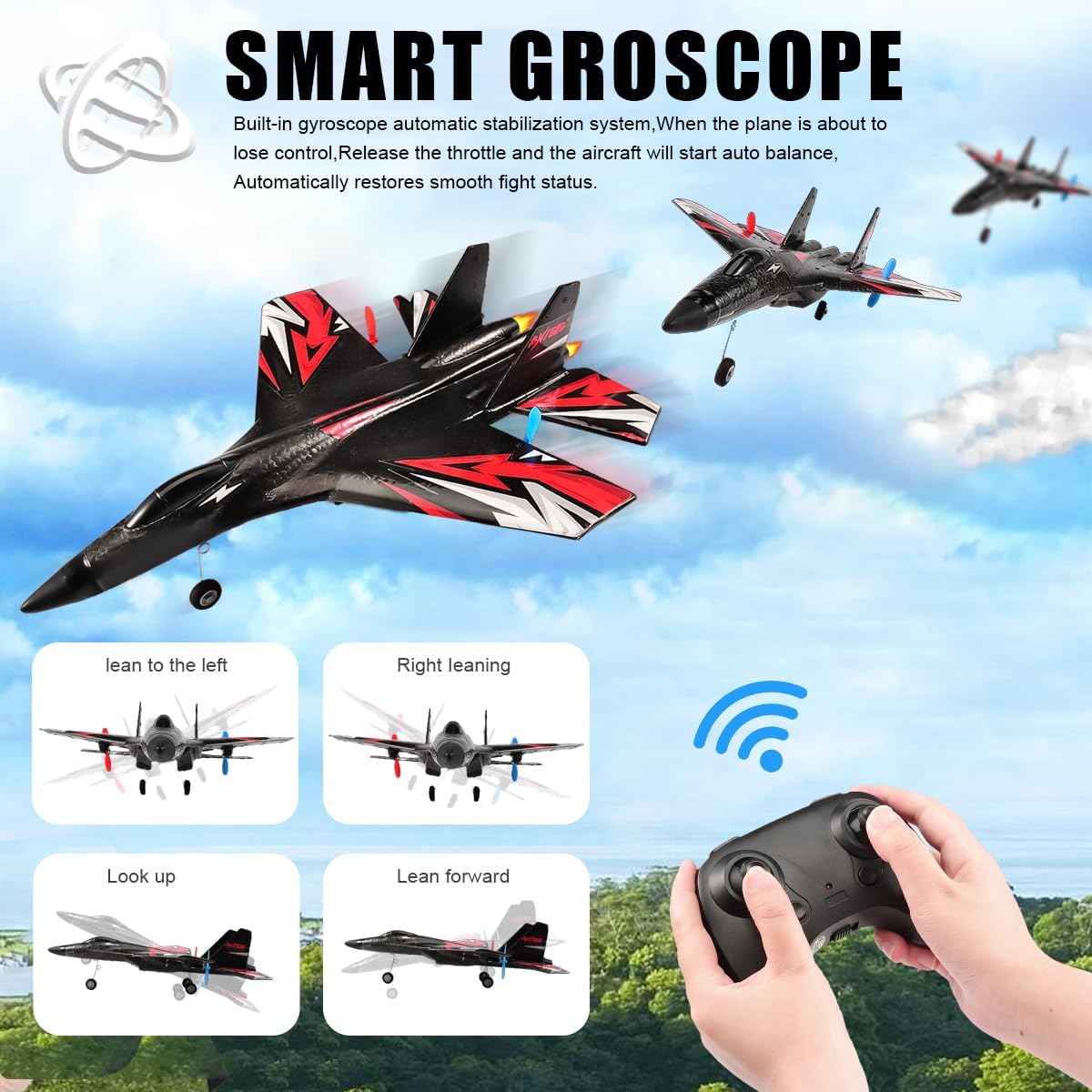 New Upgrade SU27 RC Airplane, Remote Control Fighter Toys - Black - image 3