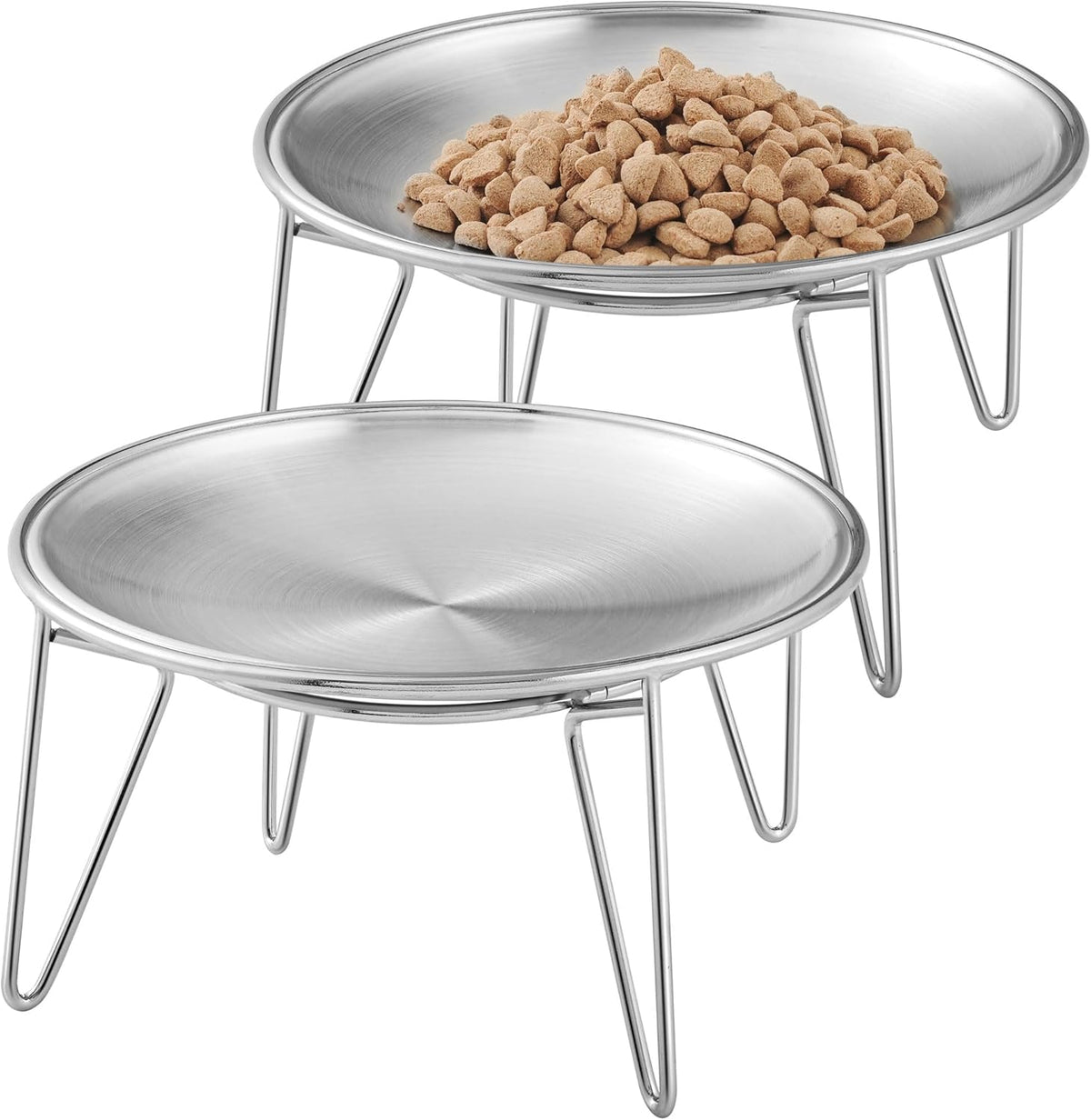 Elevated Cat Bowls, Wide Stainless Steel Cat Food Bowls with Metal Stand Whisker Stress-Free - 2 Plates with Stand