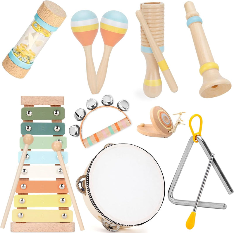 Kids Musical Instruments Set Wooden Montessori Toys for Boys and Girls – Fun for Kids & Family - Neutral