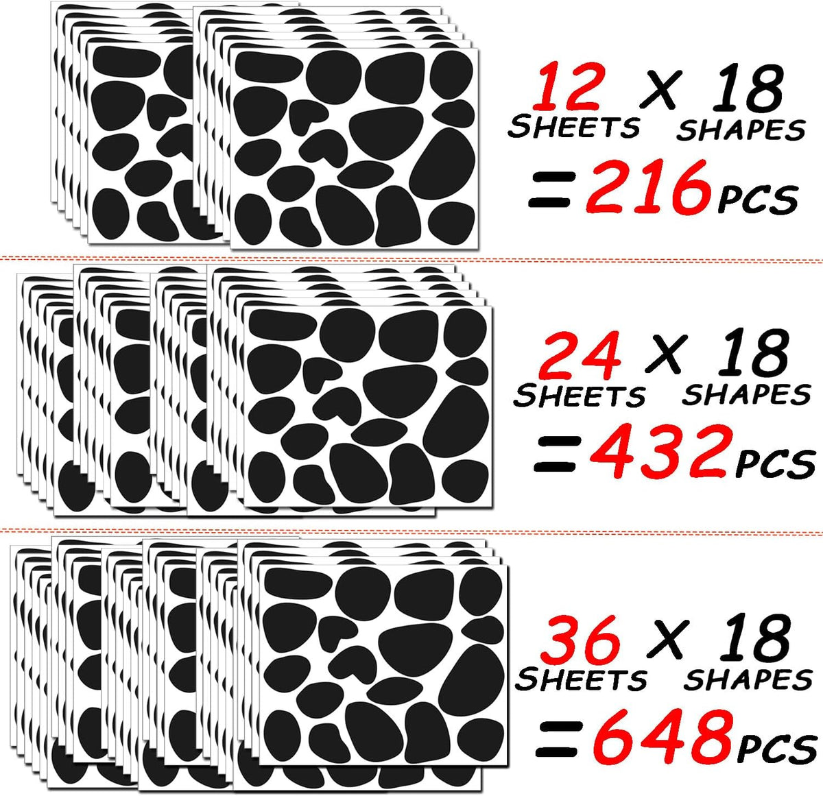 HIOHWEFH black adhesive felt circles, 12 sheets of dalmatian spot stickers - view 4