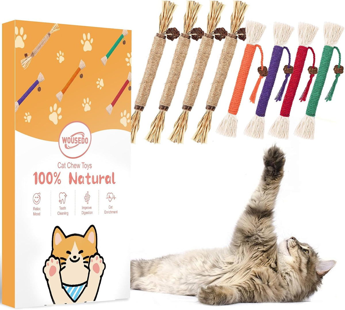 6 Pack Silvervine Sticks for Cat, Natural Catnip Toys – Essentials for Cats - 8 Pack