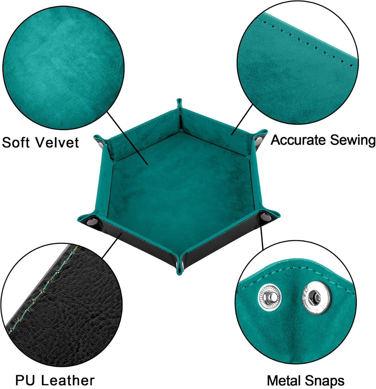 SIQUK 4 Pieces Dice Tray Set Foldable Dice Trays Hexagon Dice Rolling - Black, Cyan, Violet, Royal Blue - image 3