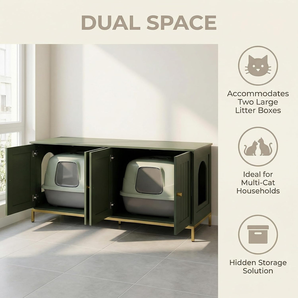 28.3" L Cat Litter Box Enclosure with Metal Frame - 47.2"L / Green - image 2