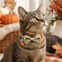 2 Pack Halloween Cat Collars with Bells, Breakaway - Pumpkin & Thanksgiving Turkey - image 2