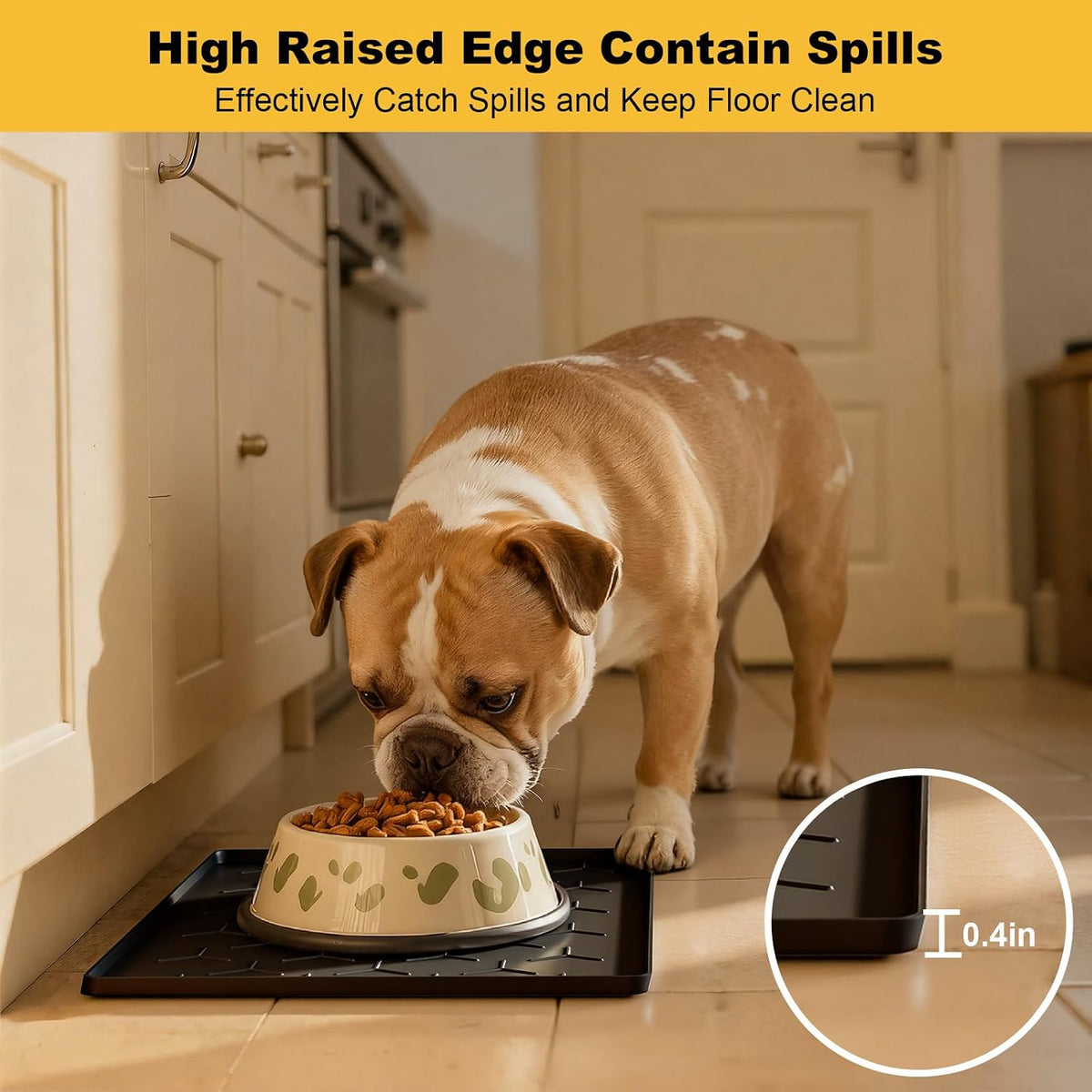 Pieviev Silicone Dog Cat Food Bowl Mat, Waterproof Raised Edge - S-16''X12'' / Black - image 2