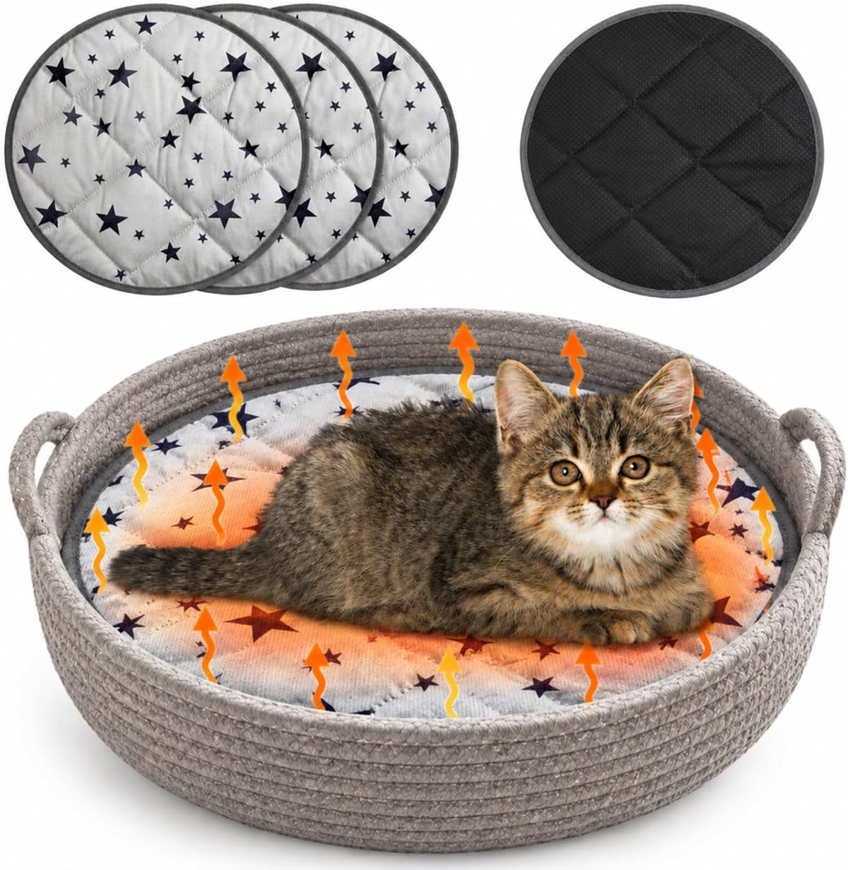 4 Pack Self Warming Cat Bed - Gray / 12'' / Round
