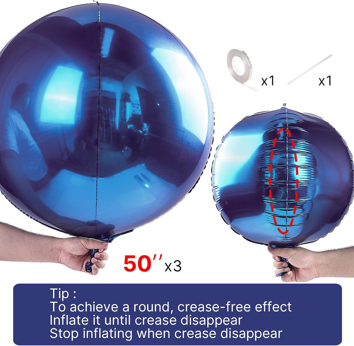 PartyWoo Metallic Silver Foil Balloons 20pcs Large Round Giant 4D - Blue-navy Blue / 3 PCS-50 INCH - image 4
