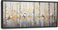 Quorin Bird Large Wall Art Abstract Forest Birds Pictures Wall Decor Yellow Woods Branches Tree Canvas Print Painting Artwork for Bathroom Living Room Bedroom 60L x 30W