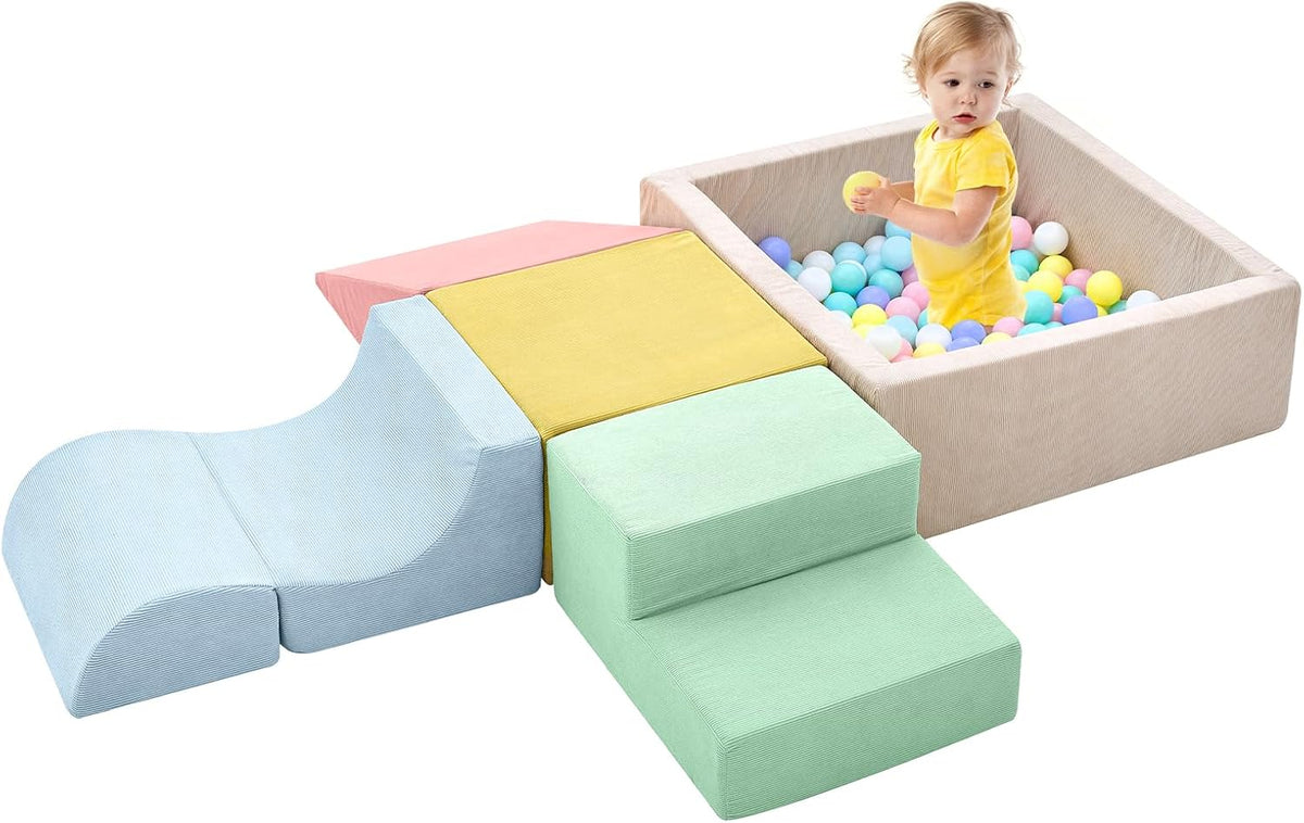 QUCHI foam climbing blocks for toddlers, 5-piece soft play set with ball pit - view 2