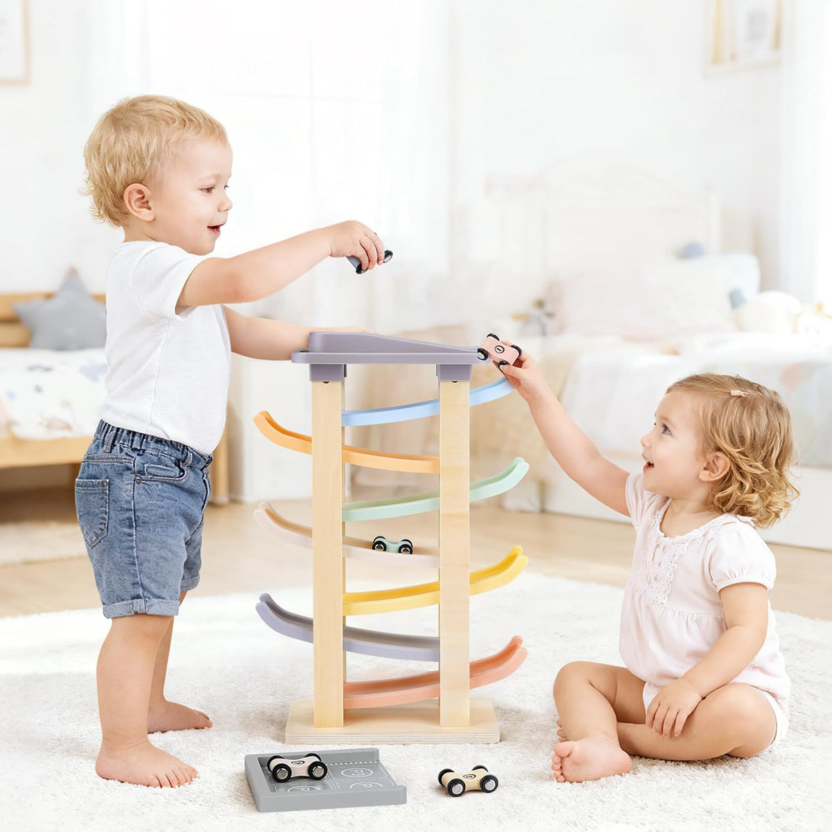 Joyreal Montessori Toddler Toys for 1 2 3 Year Old Wooden Car Ramp - 7 Levels - image 2
