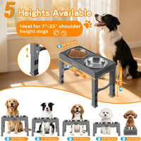 Elevated Bowls, 4 Height Adjustable Raised Stand With 2 Thick 50oz Stainless Steel Food Bowls - Grey / 7.1" for Medium Dogs - image 2