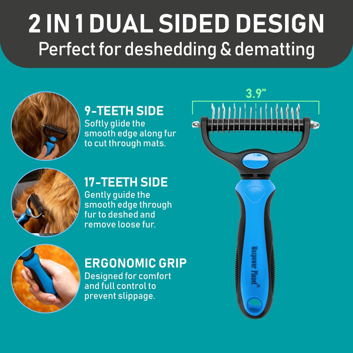 Maxpower Planet Dog Grooming Rake, Deshedding Undercoat Brush - A1 - Rake & Glove (Best Value) / Large - image 2