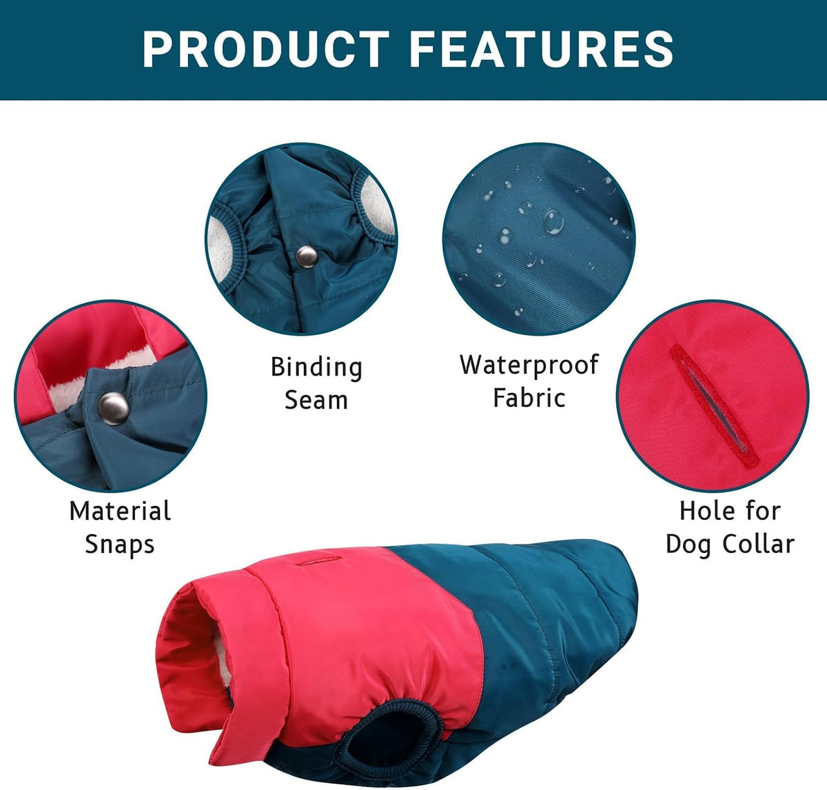 ASENKU Dog Winter Coat Dog Fleece Puffer Jacket for Small Medium - Large / Red&Navy - image 2