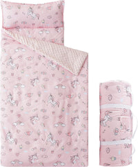 Bunnikins & Clover Toddler Nap Mat with Removable Pillow - Unicorn Pink