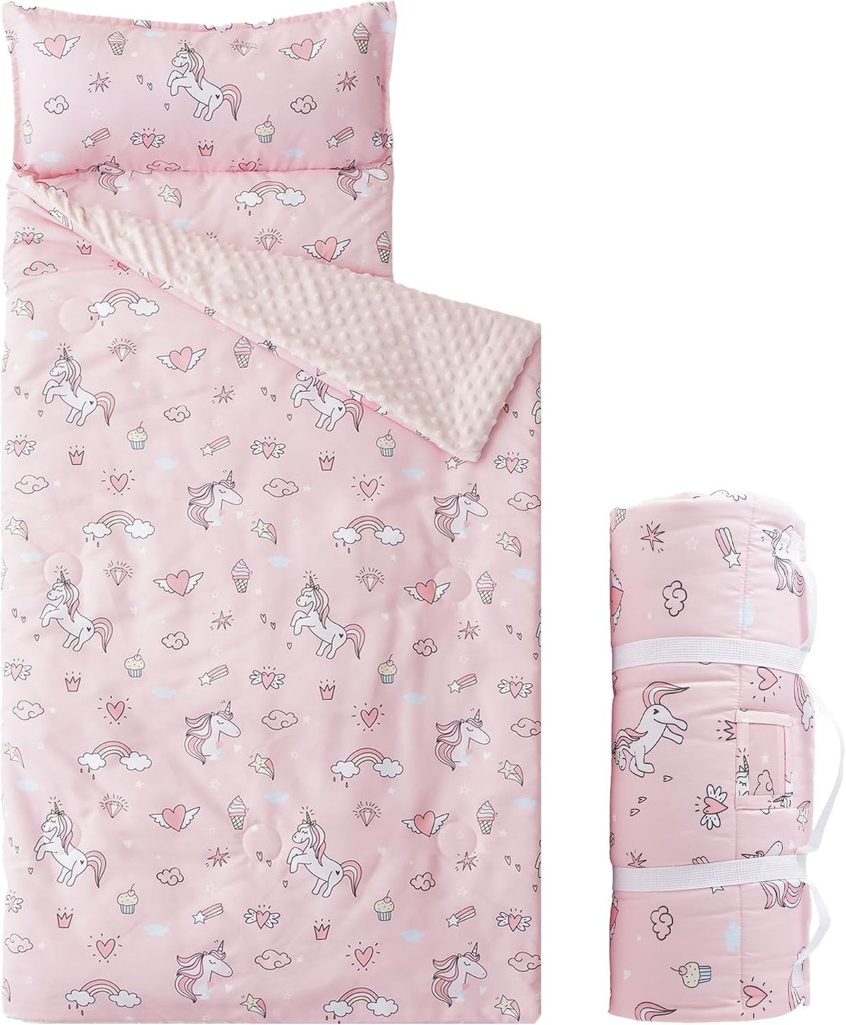 Bunnikins & Clover Toddler Nap Mat with Removable Pillow - Unicorn Pink