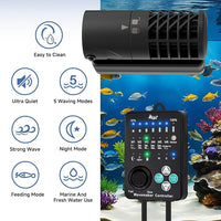 AQQA Aquarium Wave Maker Magnetic Adjustable Cross Flow Pump with Controller DC Gyre Wavemaker 1059 GPH Water Circulation Pump Powerhead for Freshwater & Marine Reef Fish Tank 15-70 Gallon (15W)