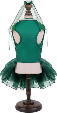 ASENKU Dog Dress, Dog Wedding Dress with Bows, Veil Attachment - Green / X-Large - image 2