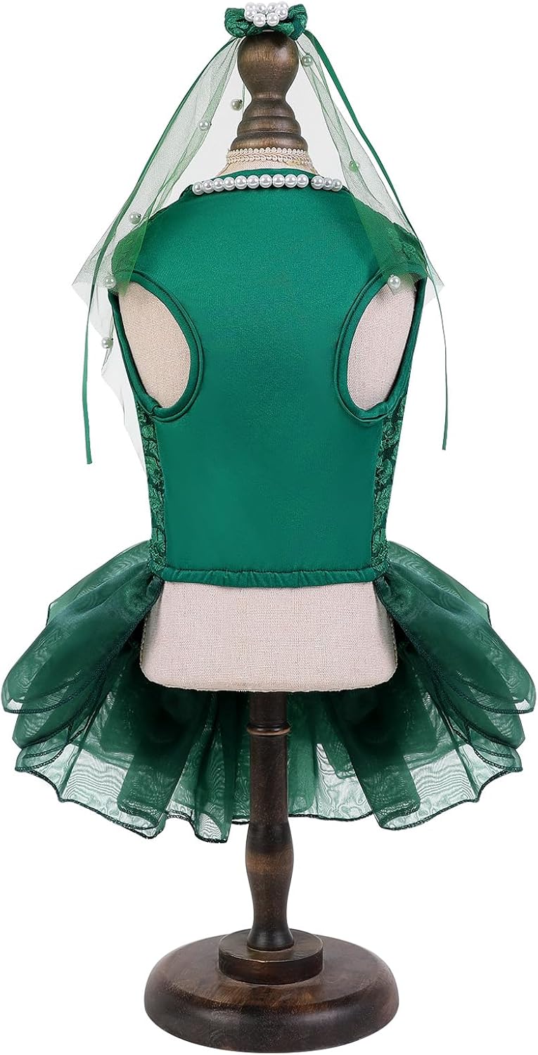 ASENKU Dog Dress, Dog Wedding Dress with Bows, Veil Attachment - Green / X-Large - image 2