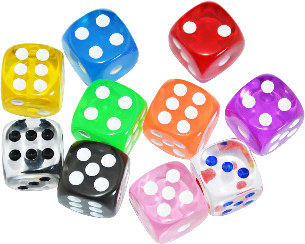 SmartDealsPro 10-Pack D6 Six Sided 16mm Transparent Dice Die for DND - Mix Color Translucent