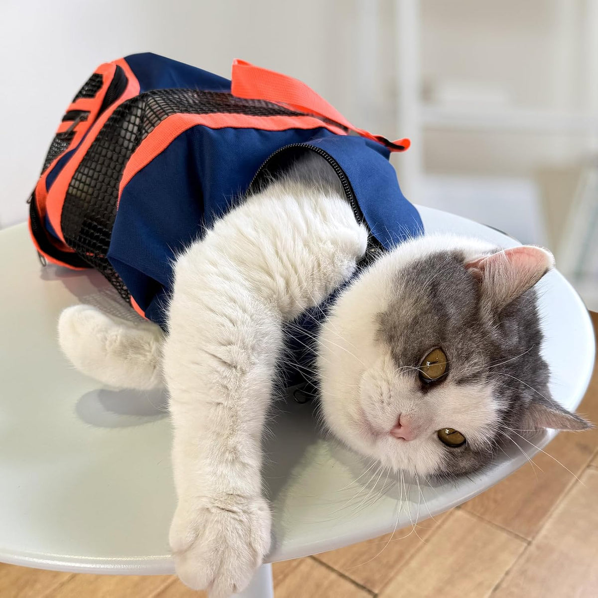 Cinf Cat Restraint Grooming Bag - L Size–Fits large breed cats (12–18 lbs) / Navy Blue - image 4