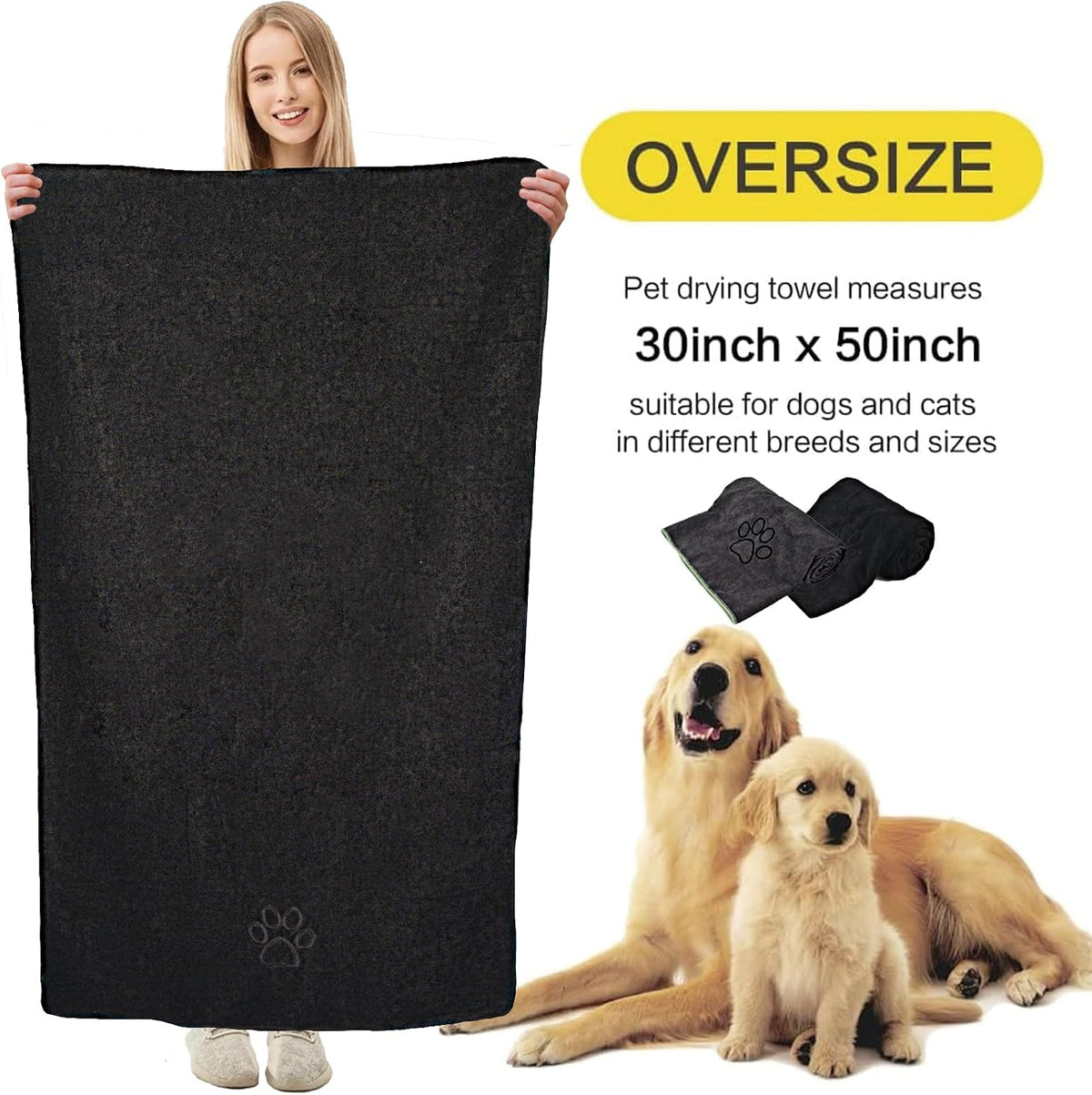 KinHwa Dog Towels for Drying Dogs - 30inchx50inch / Black+grey - image 2