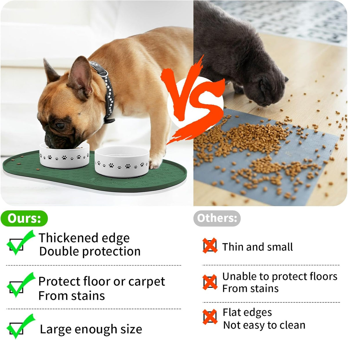 Dog Food Mat Spill-Proof Silicone Dog Bowl Mat Raised Edge Pet - Hunter Green / 19"L x 12"W - image 3