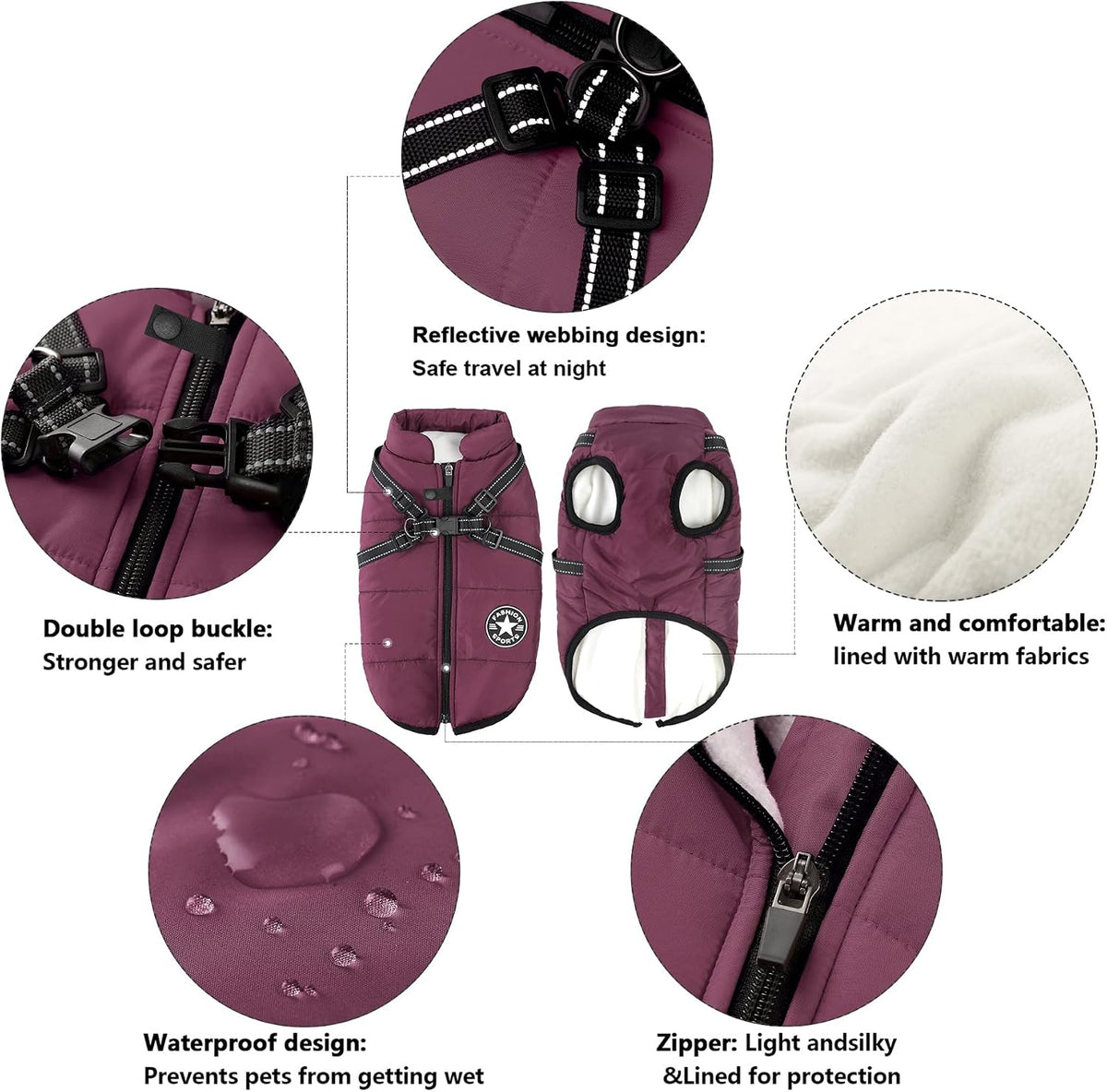 Aiboria Dog Jackets Coat for Winter Windproof Waterproof Skiing Dog - Violet / Large - image 2