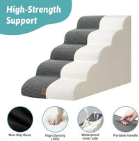 Extra Wide Dog Stairs 19.7" Width, Large Pet Step for Small Medium Dog, Puppy or Cat, Ramp for High Bed or Car, High Density Foam Ladder, Stable, 5 Step, 19.7x33x22.4 in, Dark Grey