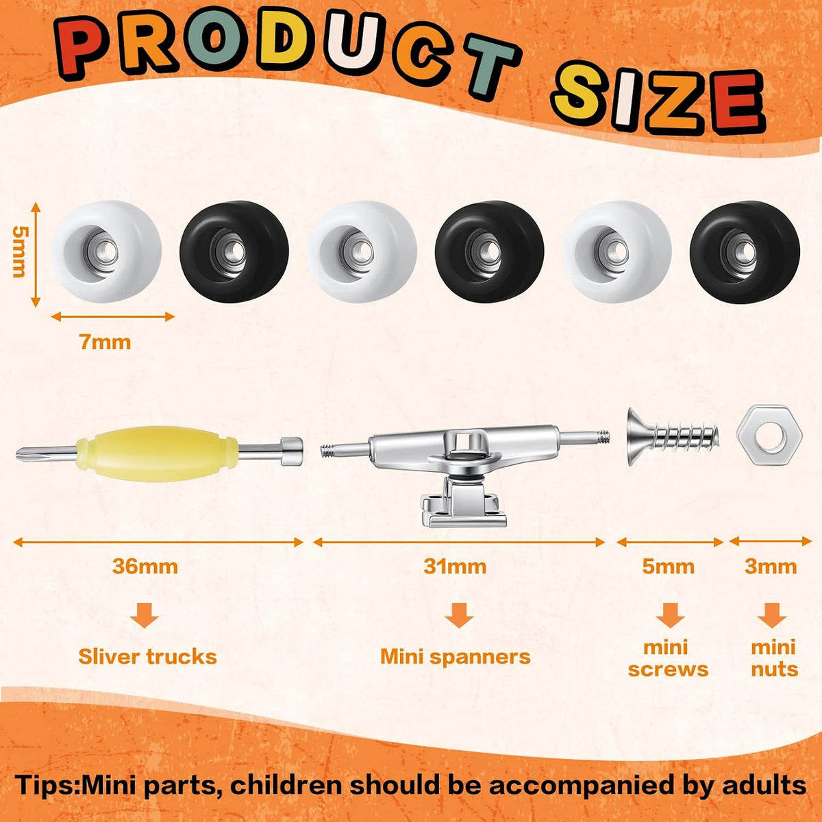 Jexine fingerboard kit with 6 sets of colorful trucks, wheels, screws and screwdrivers - view 10
