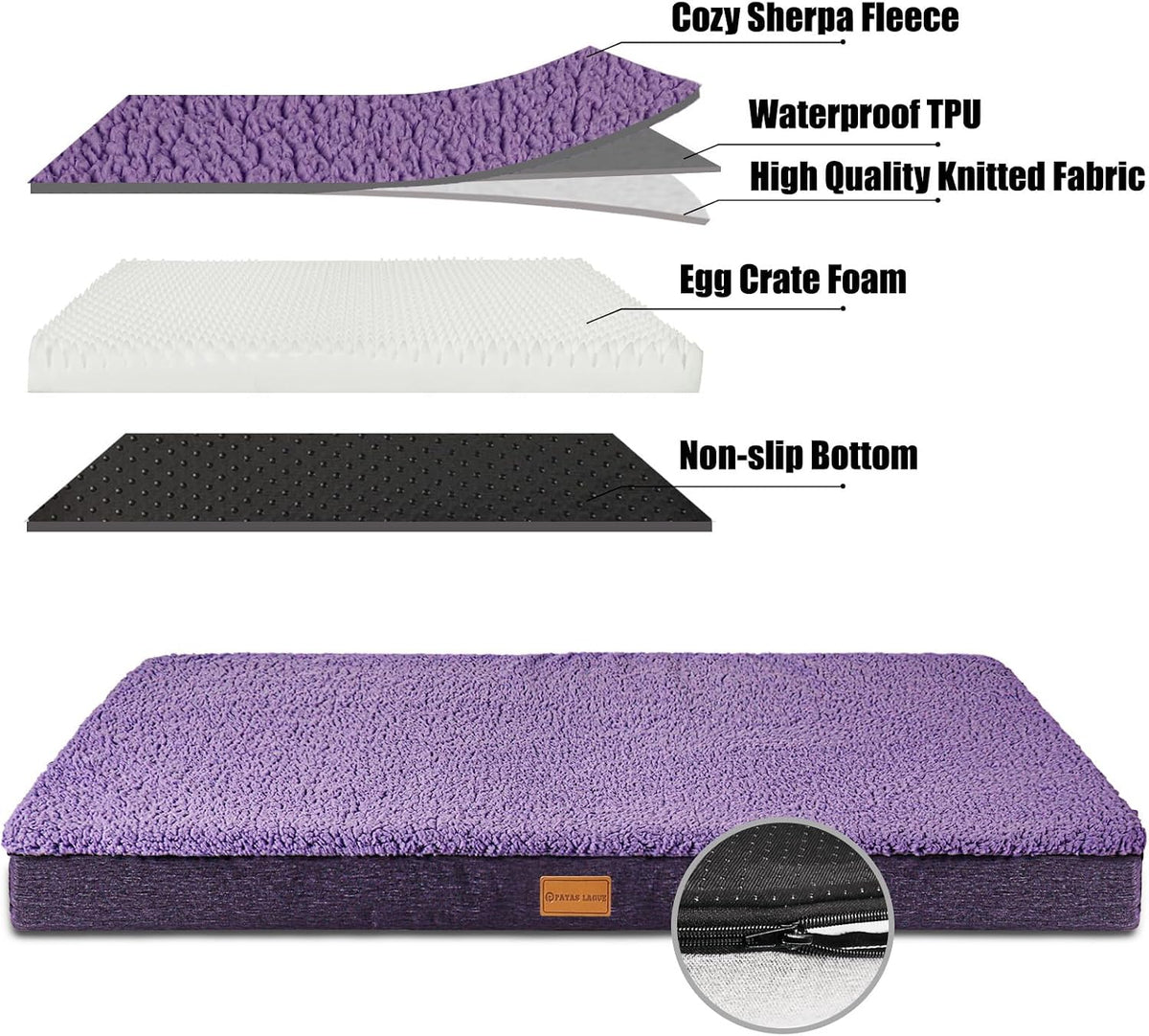 Patas Lague Orthopedic Large Dog Bed Washable Pet Sofa Mat 36''X24'' - 48"L x 30"W x 3.5"Th / Purple - image 4