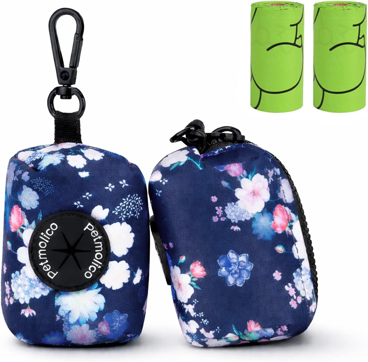 Petmolico Dog Poop Bag Holder Dispenser 2 Pack, Pink Rose – Essentials for Dogs - Dark Blue & White