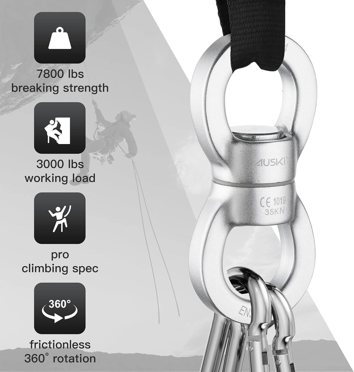 Black Swing Swivel, 30 KN Safest Rotational Device Hanging Accessory – Fun for Kids & Family - 35 KN / Silver - image 2