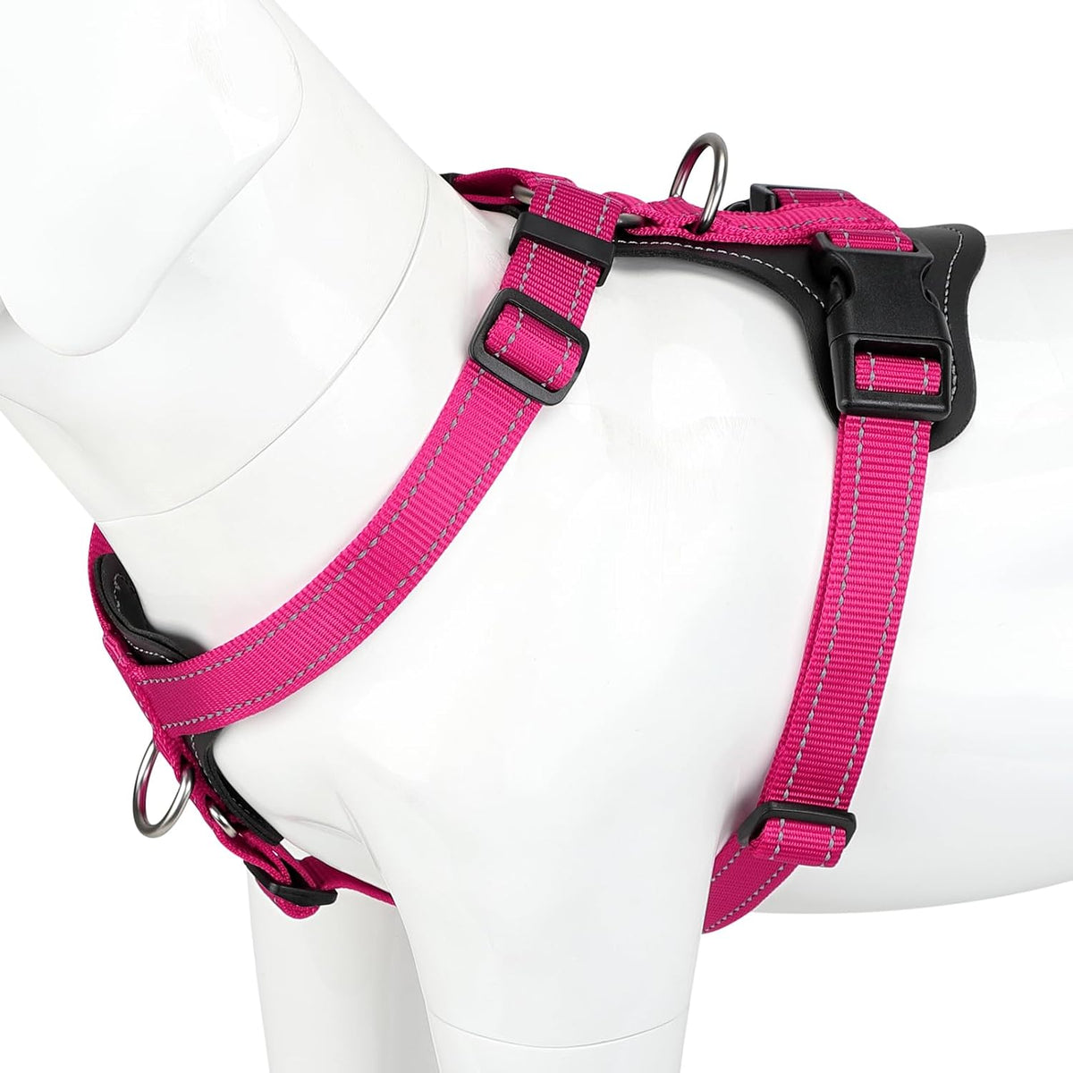 Plutus Pet No Pull Dog Harness with Leather Accents - XL / Hot Pink