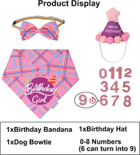 Dog Birthday Hat Bandana Set, Blue Plaid Boy Dog Bandana - Small / Pink Violet Girl - image 3