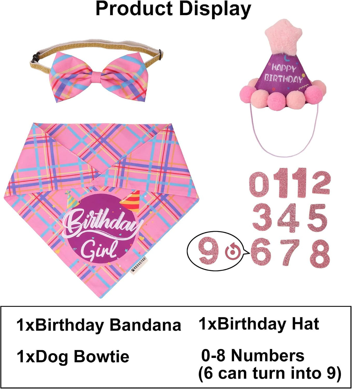 Dog Birthday Hat Bandana Set, Blue Plaid Boy Dog Bandana - Small / Pink Violet Girl - image 3