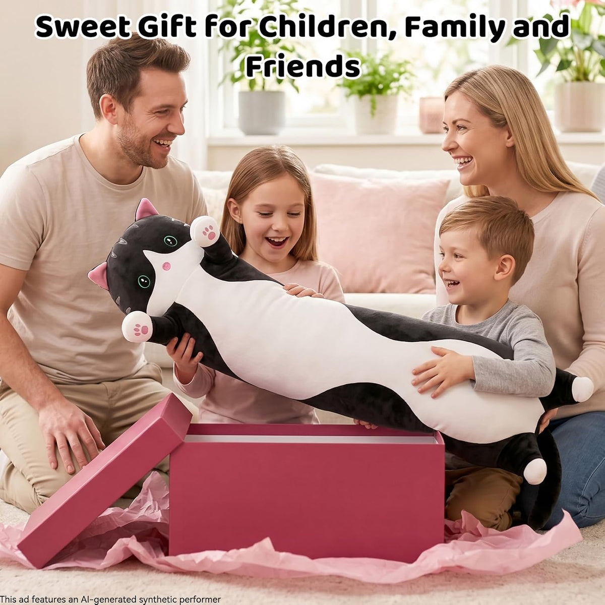 Cute Long Cat Plush Body Pillow, Soft Stuffed Animals 19.7 Inch – Fun for Kids & Family - Black / 35.4 inches - image 3