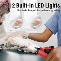 Casfuy Smart 6-Speed Dog Nail Grinder - 50% More Power Pet Nail Grinder with 2 LED Lights Quiet Rechargeable Electric Dog Nail Trimmers File Toenail Grinder for Large Medium Small Dogs & Cats (Red)