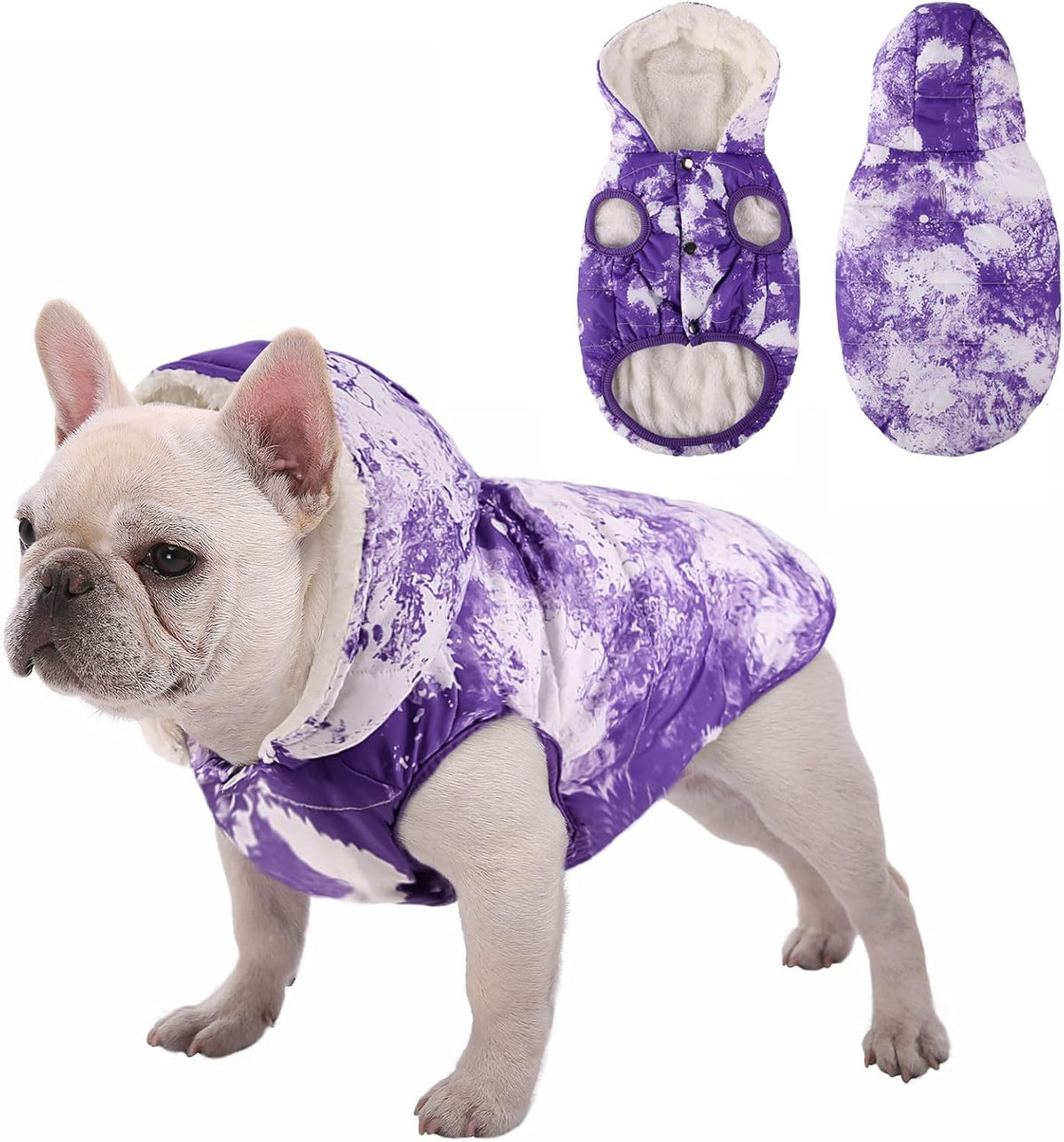 Dog Winter Coat,Warm Fleece Lined Dog Jacket with Leash Hole & Hood – Essentials for Dogs - TiedyePurple / XXX-Large