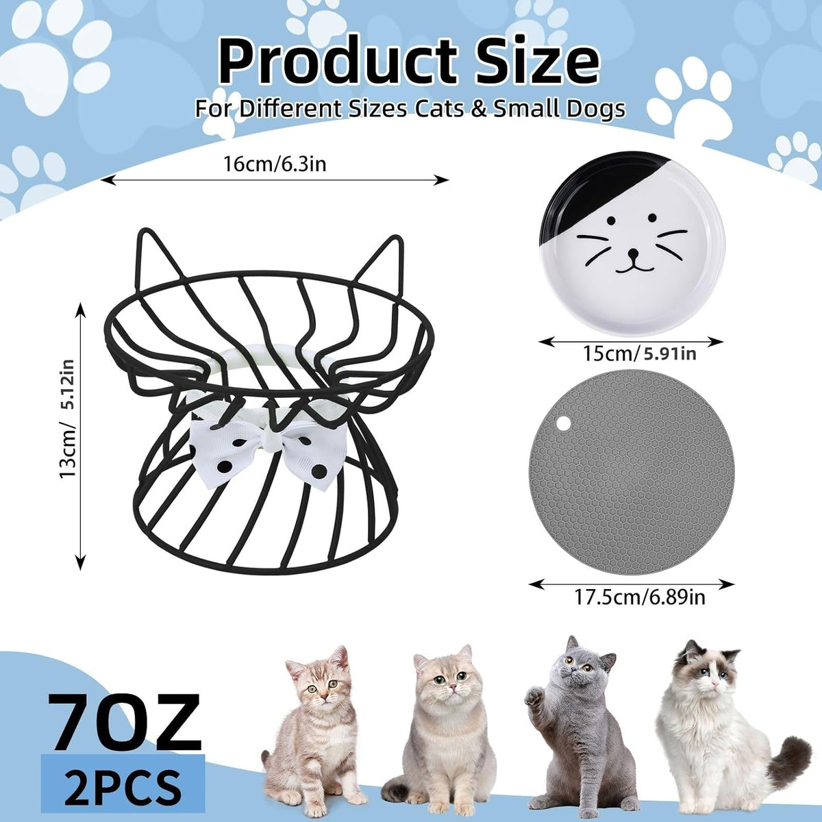 Set of 4 Elevated Ceramic Cat Bowls, Assorted Colors – Essentials for Cats - Black set of 2 - image 2